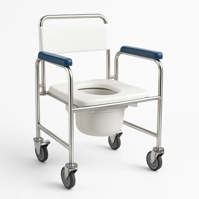 Cadeira sanitária em inox com rodízios JCS-302